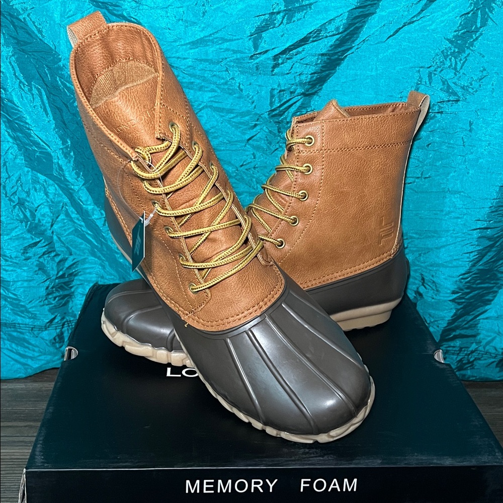 London Fog Seth Mens Duck Boots Cognac Brown Waterproof Memory Foam Sz - 10.5M